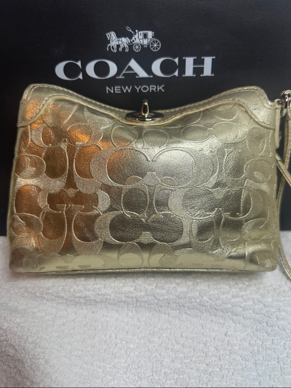 Coach Gold Metallic Signature Wristlet Clutch - Picture 2 of 13